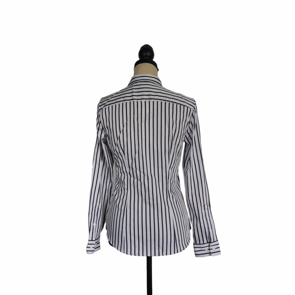 White Navy Stripe Button Down Shirt H&M Size 6 Stretchy - Picture 4 of 5